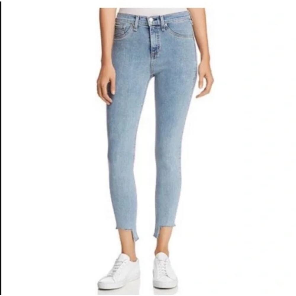 Rag & Bone High-Rise Step Hem Frayed Skinny Cropped Jeans Light Wash Size 29